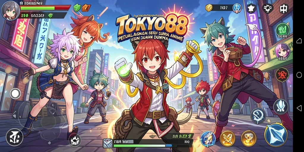 Screenshot gameplay TOKYO88 menampilkan karakter anime dalam aksi dinamis.