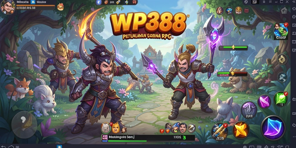 Screenshot gameplay WP888 menampilkan pertarungan seru dalam dunia RPG.